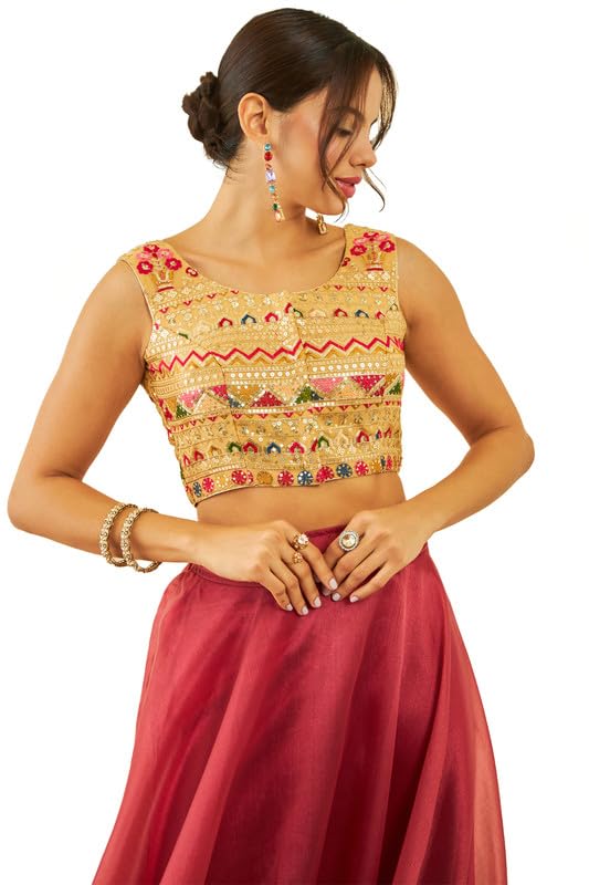 Soch Women Georgette Sequin Embellished Front-Open Sleeveless Blouse