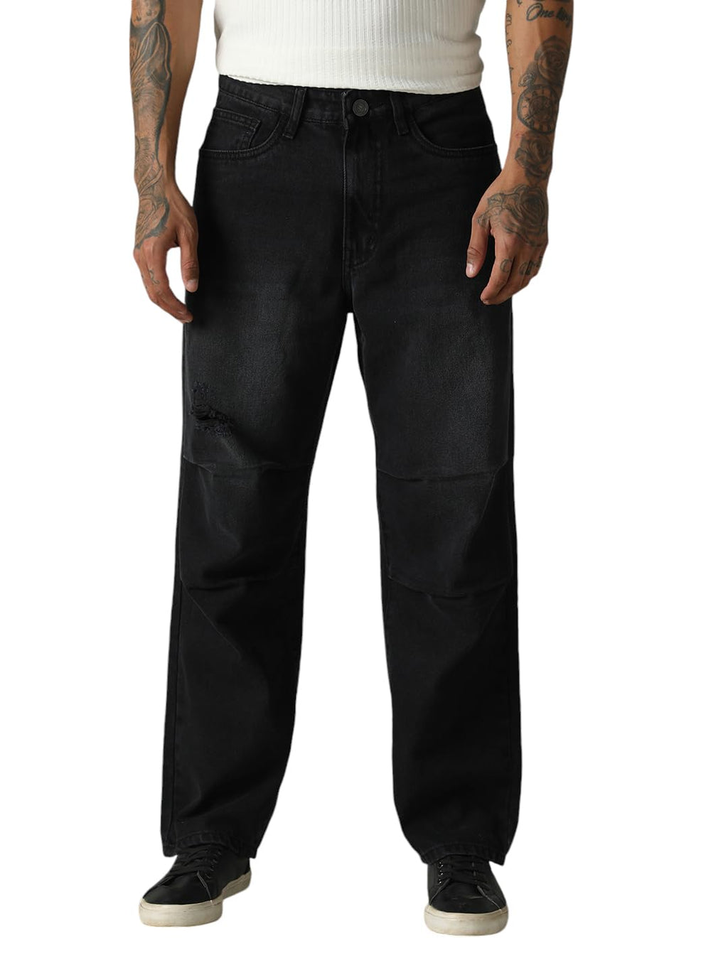 Hubberholme Men Washed Cotton Loose Fit Mid- Rise Jeans 3 Black