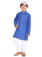 Jbn Creation Boys Blue Cotton Blend Kurta Pyjama And Cap Set