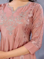 Rangita Peach Viscose Poly Anarkali Printed Calf Length Kurti | Kurta For Women