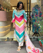 ANNI DESIGNER Womens Cotton Blend Straight Printed Kurta with Pant & Dupatta (Dhimi Pink-NW_S_Pink_Small)