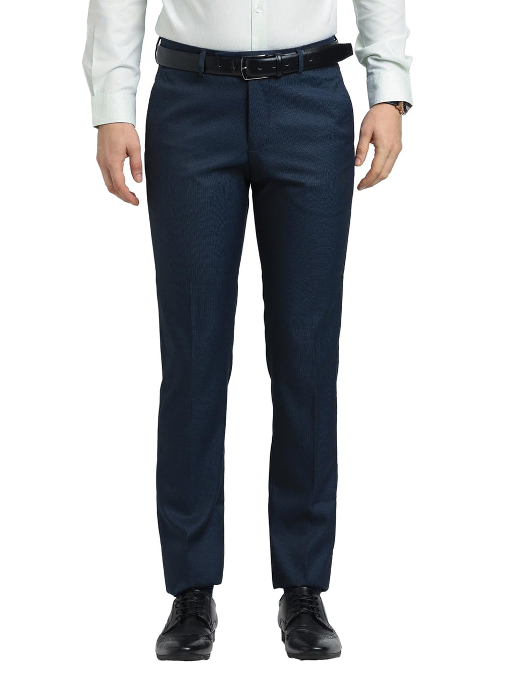Turtle Men Terry Rayon Slim Fit Blue Formal Trouser
