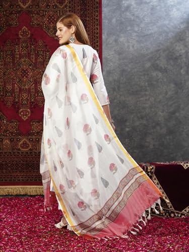ANNI DESIGNER Womens Cotton Blend Straight Printed Kurta with Pant & Dupatta (Nairiti White-JL_L_White_Large)