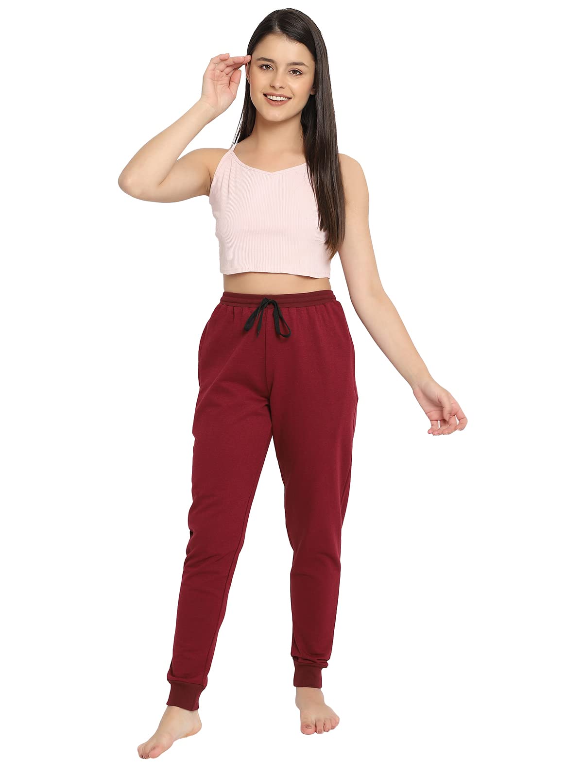 Clovia WomenS Chic Basic Cuffed Joggers Pyjama (Lb0201P09_Maroon_M)