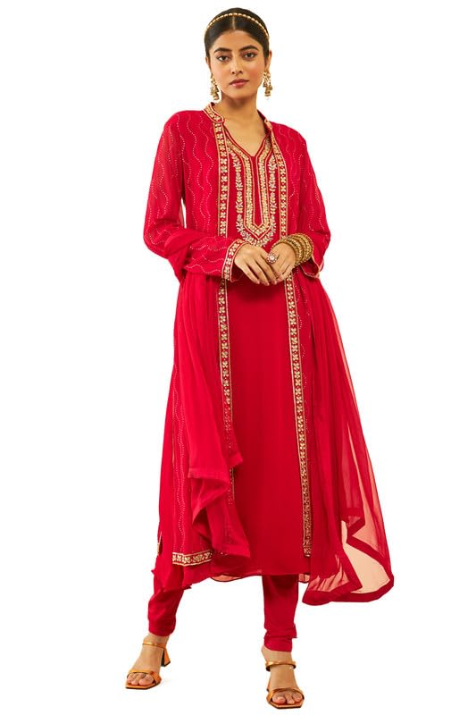 Soch Women Georgette Floral Embroidered Chudidar Suit Set with Stonework
