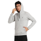 Turtle Men Poly Cotton Grey Melange Plain Regular Fit Full Sleeve Casual Hooded Sweatshirt