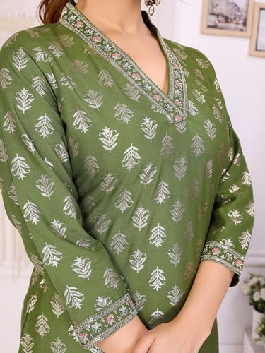 Rangita Green Rayon Straight Embroidered Calf Length Kurti | Kurta For Women