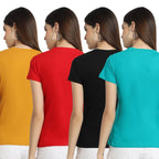 Preneum Womens Cotton Regular Fit Latest Graphic Stylish Printed Short Sleeves Casual T-Shirt || Trends & Stylish (Pack 4), Imp