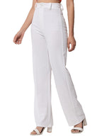 Kotty Womens High Rise Viscose Rayon Solid Trousers Off White