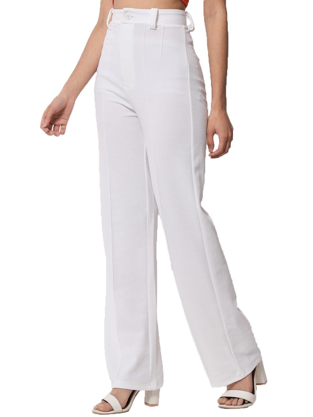 Kotty Womens High Rise Viscose Rayon Solid Trousers Off White