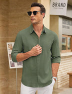 CB-COLEBROOK Mens Long Sleeve Button Down Shirts Casual Cotton Linen Shirts Summer Beach Shirt for Mens Top (in, Alpha, L, Regu