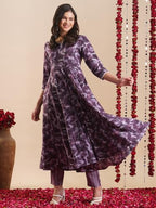 ANNI DESIGNER Womens Rayon Blend Anarkali Printed Kurta with Pant (SIPRADH Purple_XXL_Purple_XX-Large)