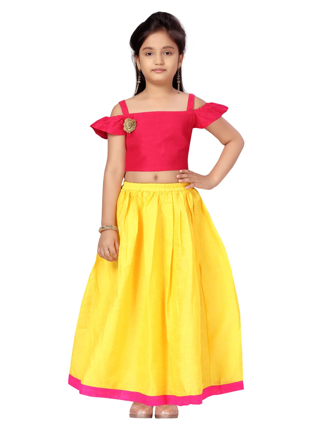Aarika Girls Silk Lehenga Choli Set (LCH-22109_Rani-Yellow_4-5 Years)