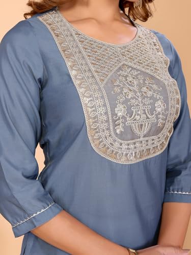 Rangita Women'S Viscose Poly Embroidered Regular Kurta