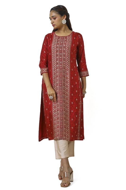 Soch Women Viscose Blend Botanical Print Kurta with Mirror Work