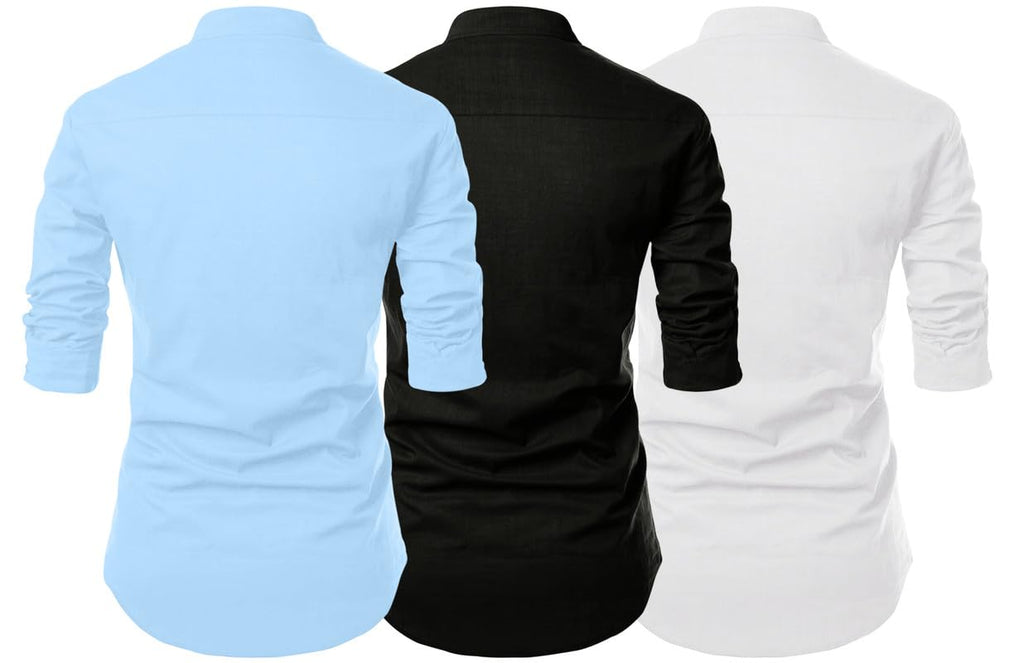 Finivo Fashion MenS Cotton Blend Regular Fit Solid Casual Kurta Shirt Pack Of 3