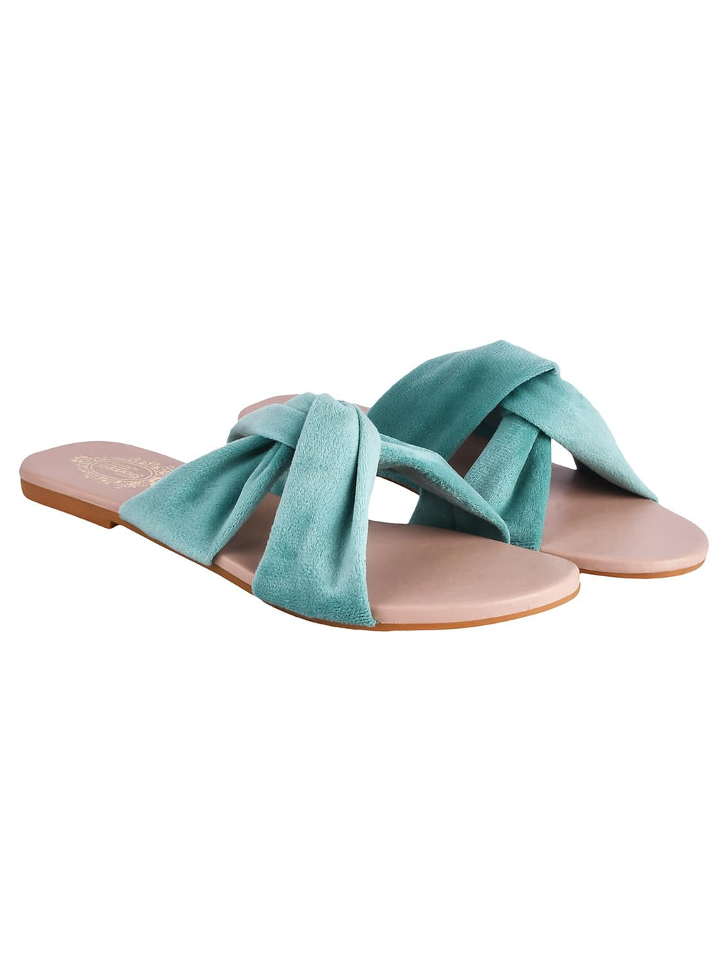 Shoetopia Girls Green Flat Slide Sandals  Soft Suede Knot Strap Casual Summer Slip-Ons For Everyday Comfort Stylish, |Footwear L