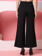 OOMPH! Women Trouser | Wide Leg High Waist Trousers | Solid Formal & Casual Pants with Front Patch Pockets | Officewear, Travel,