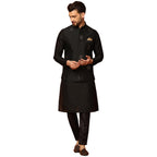 Kisah MenS Kurta Jacket Trousers Set Cotton Blend, Embroidered, Full Sleeves, Straight, Regular Fit, Mandarin Collar Ethnic Wea