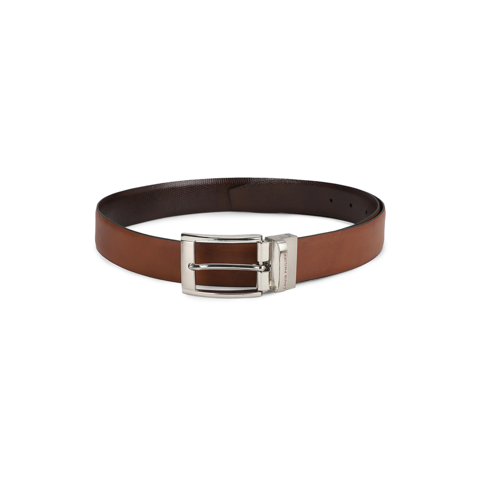 Louis Philippe Men Brown & Coffee Brown Solid Reversible Formal Italian Leather With Shiny Nickel Buckle Belt