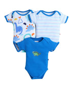 Bumzee Baby Boys Cotton Half Sleeves Bodysuit/Onesie/Leotard Blue & White - New Born (Peb10564A-Blu)