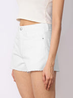 The Souled Store Denim Shorts: Moonlight Women and Girls Buttoned White Cotton Mini Above The Knee Denim Shorts