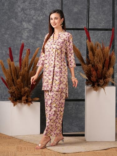 ANNI DESIGNER Womens Cotton Blend Printed Ethnic Co-ord Set (AYS Purple-NW_XL_Purple_X-Large)