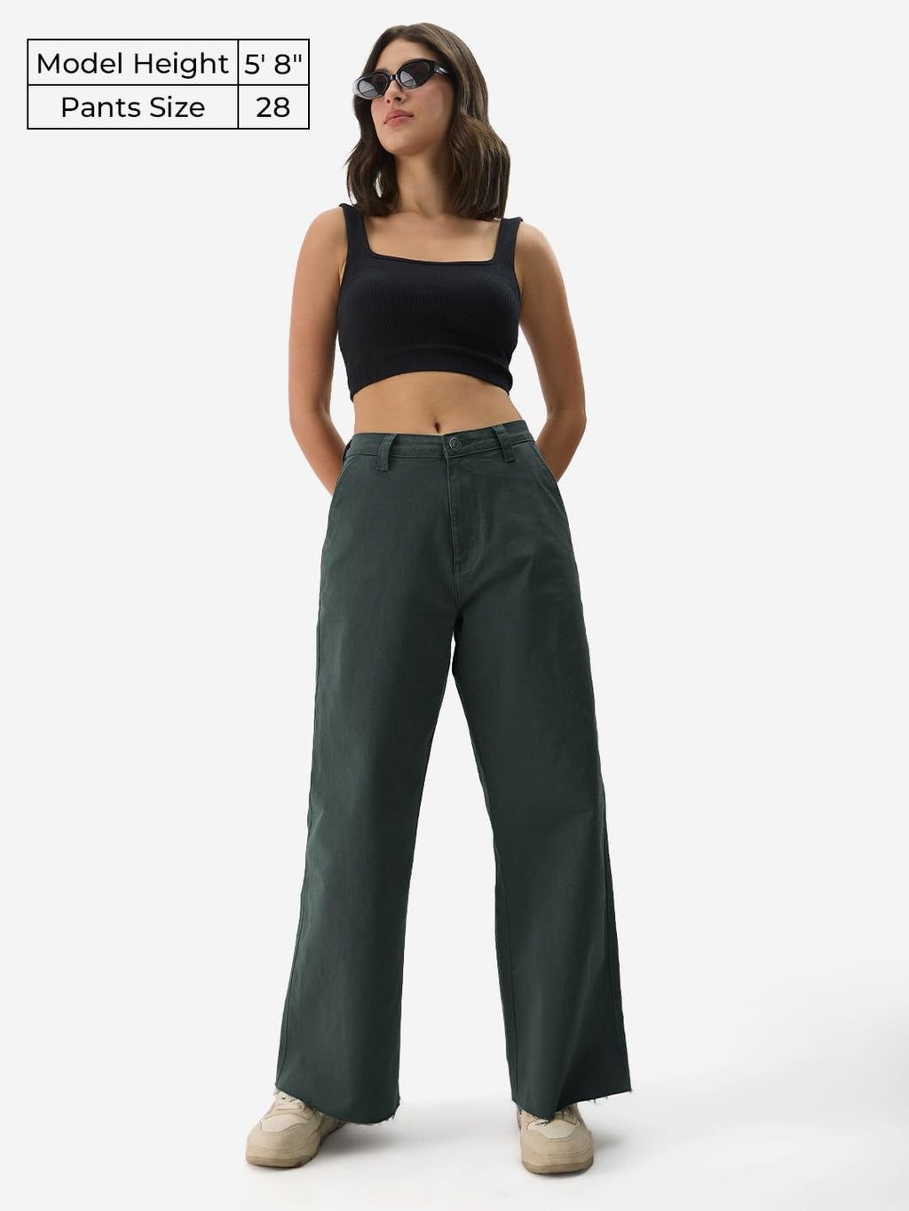The Souled Store Solids: Amanzi Cotton Blend Wide Leg Fit Pants for Women and Girls - Comfortable and Stylish Bottoms for Everyd