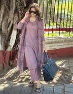 ANNI DESIGNER Womens Rayon Blend Straight Solid Kurta with Pant & Dupatta (Raja Saab Purple_XL_Purple_X-Large)