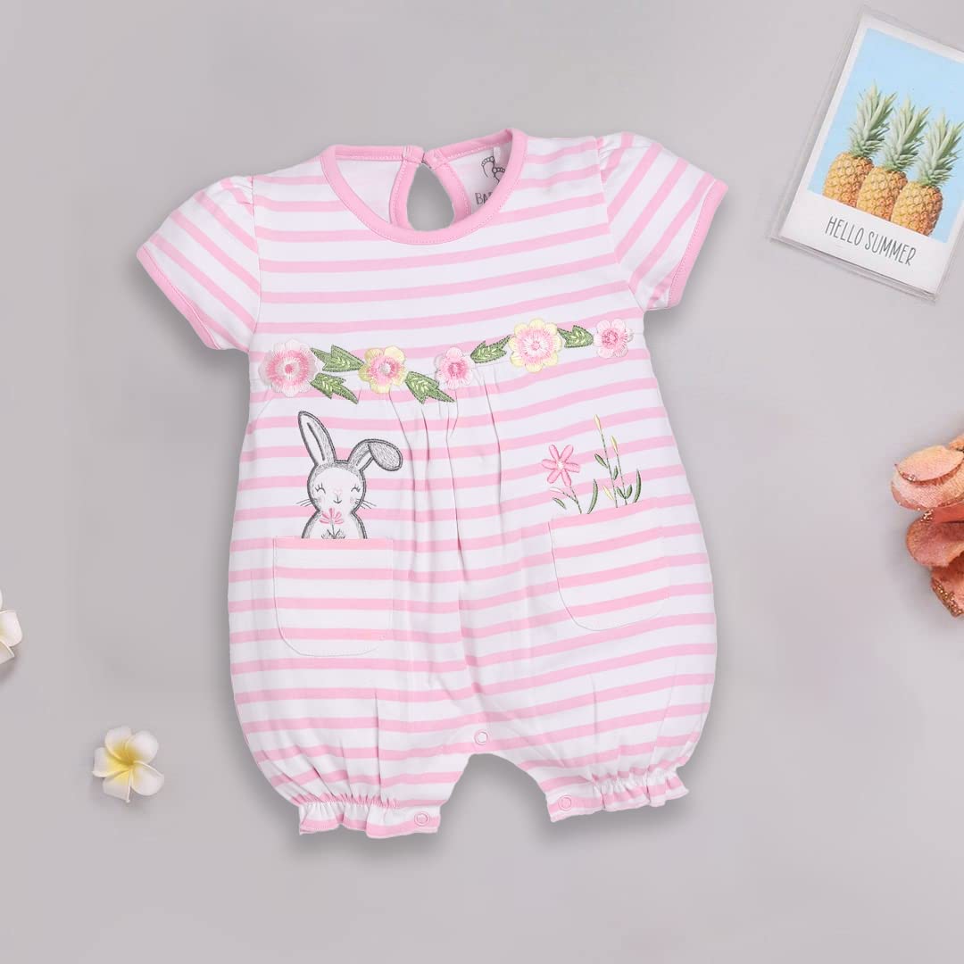 BabyGo Half Sleeves Baby Romper| 100% Cotton Rompers for New Born Baby| Baby Dress | Sleepsuit for Baby Girls| Onesies| 0-3M| 3-