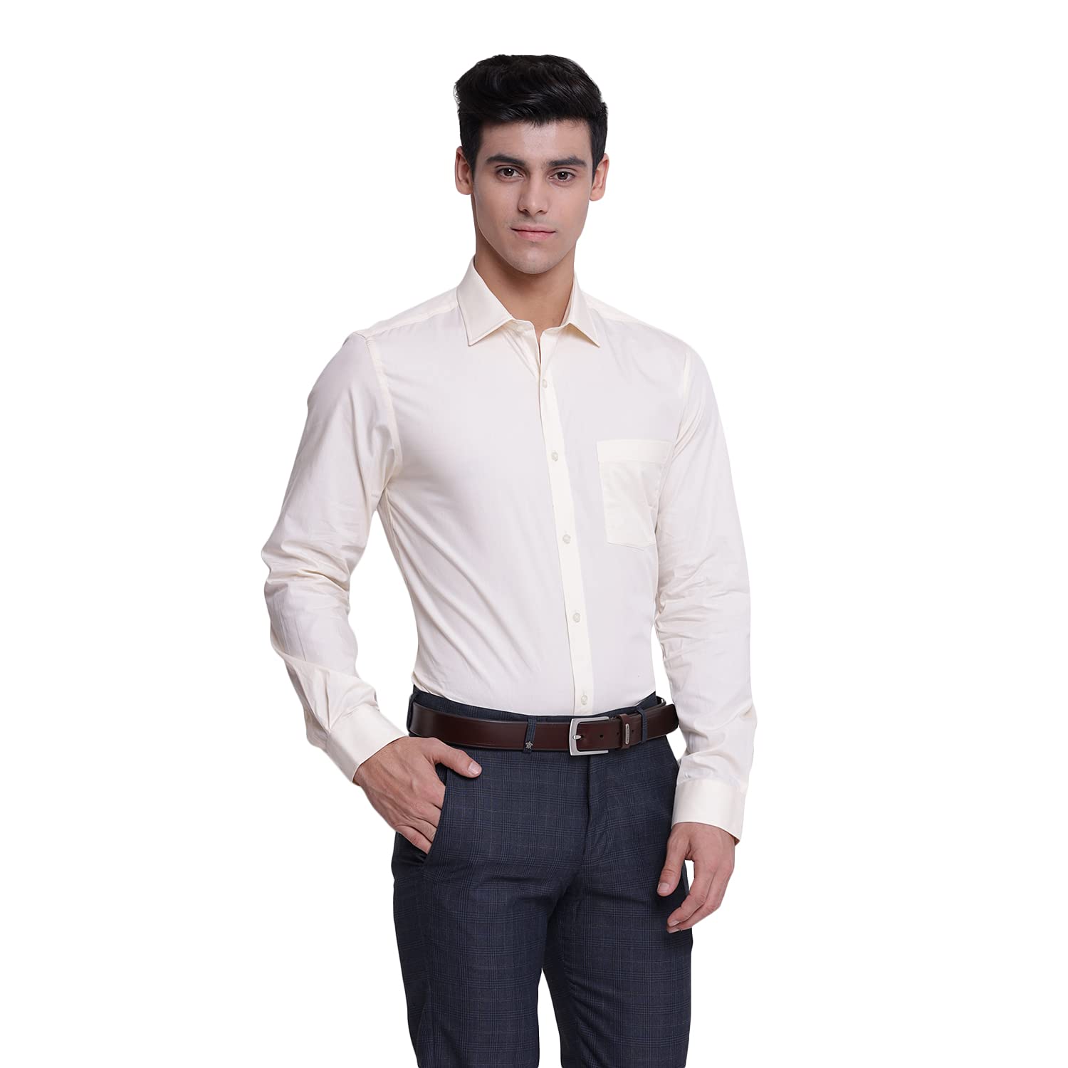 Turtle Men Cotton Cream Slim Fit Solid Formal Shirts