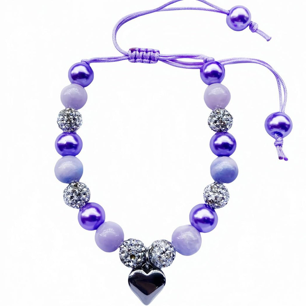 DOLON Purple Beaded Rhinestone Heart Charm Granddaugther Bracelet Adjustable Jewelry Back to School Birthday Christmas Holiday G