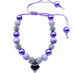 DOLON Purple Beaded Rhinestone Heart Charm Granddaugther Bracelet Adjustable Jewelry Back to School Birthday Christmas Holiday G