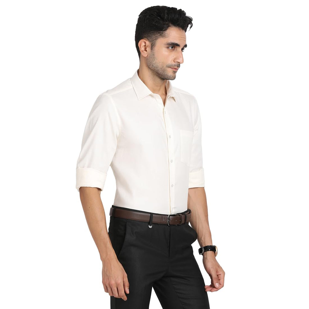 Turtle Men 100% Cotton Regular Fit Dobby Print White Formal Shirt
