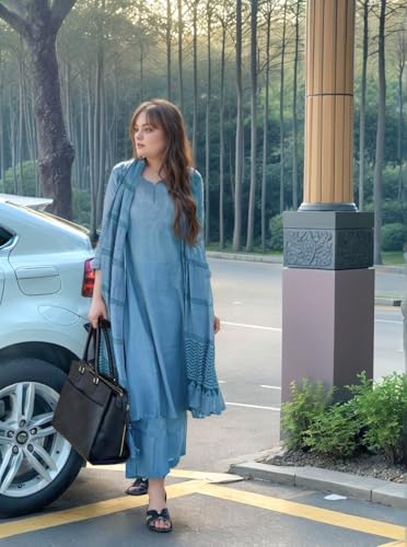 ANNI DESIGNER Womens Rayon Blend Solid Straight Kurta with Pant & Dupatta (Raja Saab Light Blue-VKS04_3XL_Light Blue_XXX-Large)