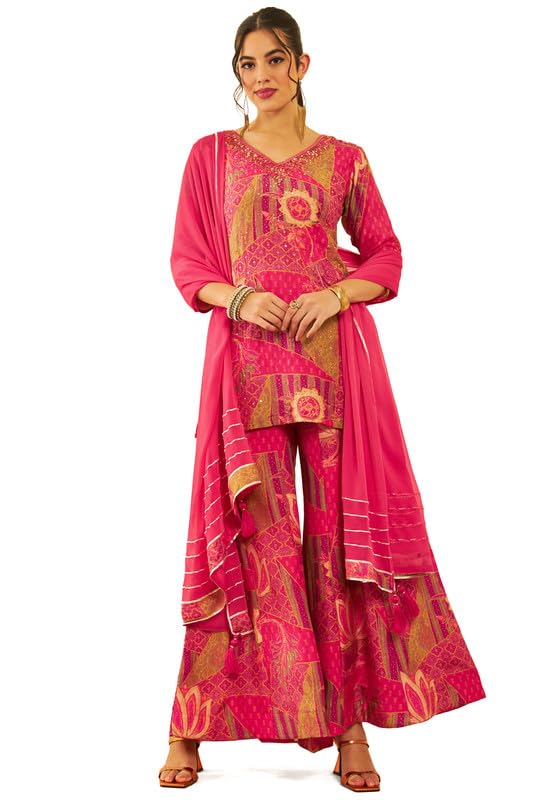 Soch Women Muslin Floral Printed Suit Set with Sequinned Work