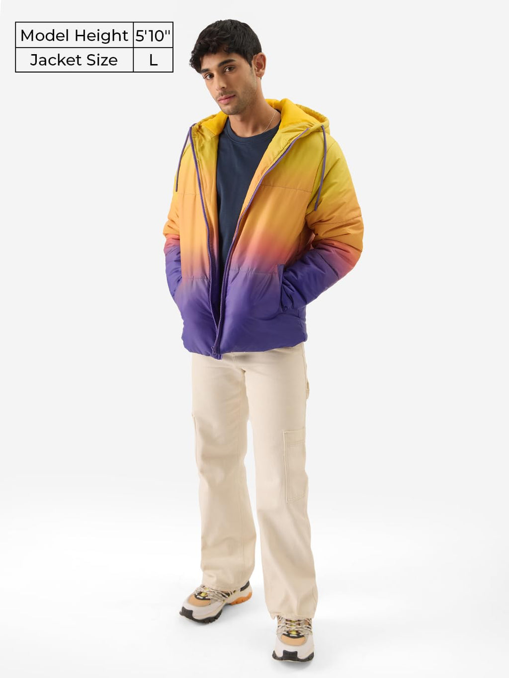 The Souled Store TSS Originals: Fire Muse Men and Boys Zipper Long Sleeve Ombre Print Hodded Puffer Jackets Mens Puffer Jackets