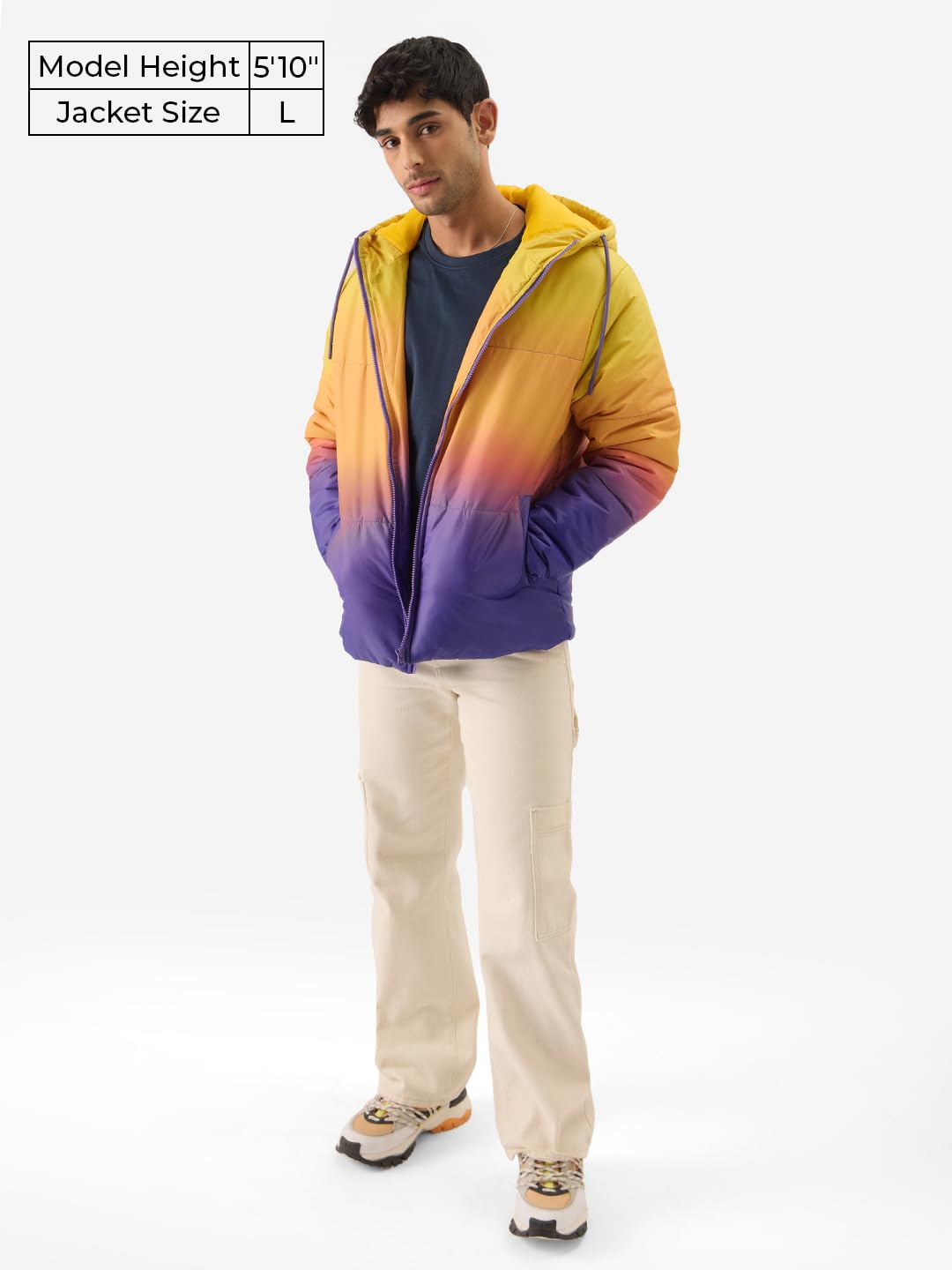 The Souled Store TSS Originals: Fire Muse Men and Boys Zipper Long Sleeve Ombre Print Hodded Puffer Jackets Mens Puffer Jackets