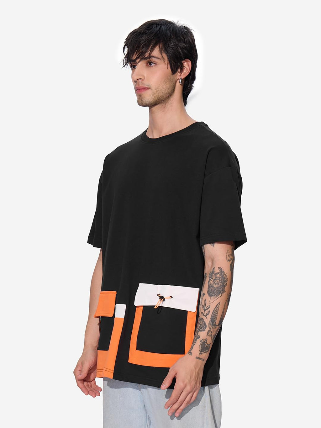 The Souled Store Phantom Men and Boys Short Sleeves Round Neck Black and Orange Cotton Oversized T-Shirts