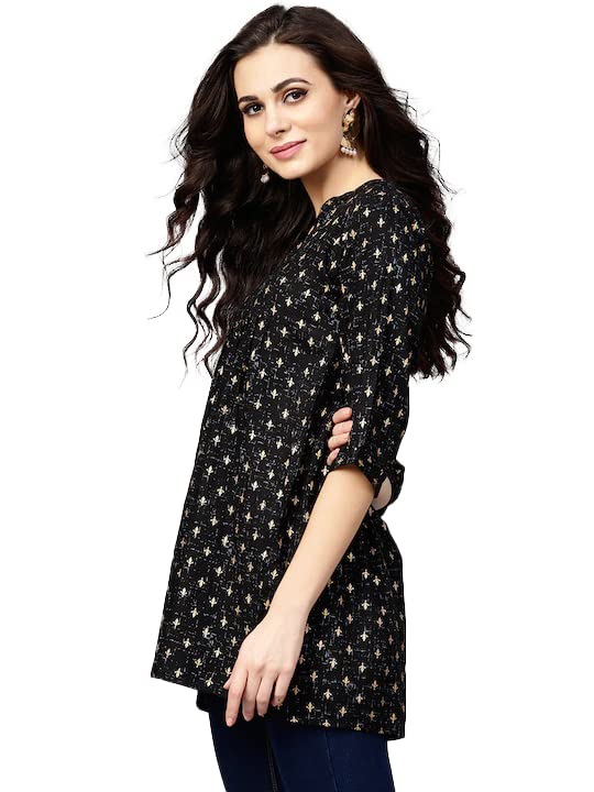 Yashika Womens Rayon Printed Black Color Short Kurti