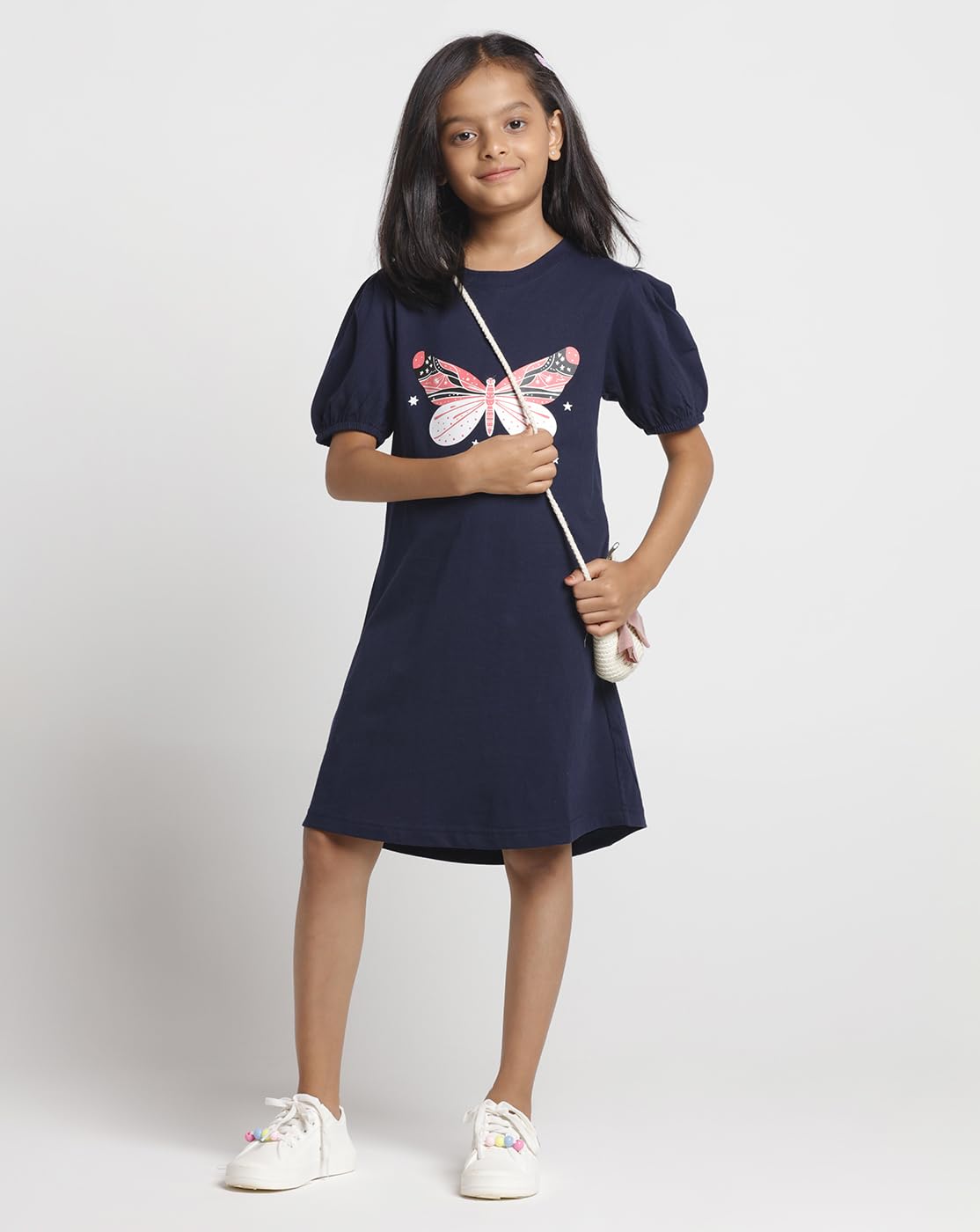T2F Girls Puffed Sleeve 100% Cotton Knee Length Printed Nightgown, Nightdress, Sleepwear (Pack of 3) Multicolour