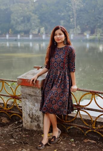 ANNI DESIGNER Womens Cotton Blend Printed Anarkali Kurta (Pond Blue-SM_L_Blue_Large)