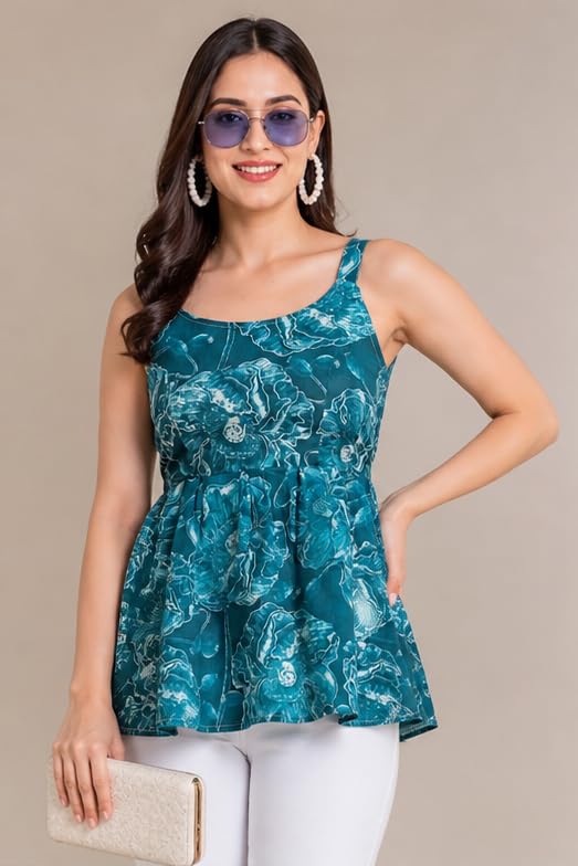 PANJI DUKAAN Womens Sleeveless Floral Print Top | Casual Summer Tunic Blouse | Stylish Peplum Tank Top for Jeans, Office, Vacati