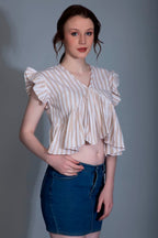 Leriya Fashion WomenS Western Crop Tops | Fancy Stripped With Ruffle Sleeves | Button Down Lightweight Cotton For Girls | Suita