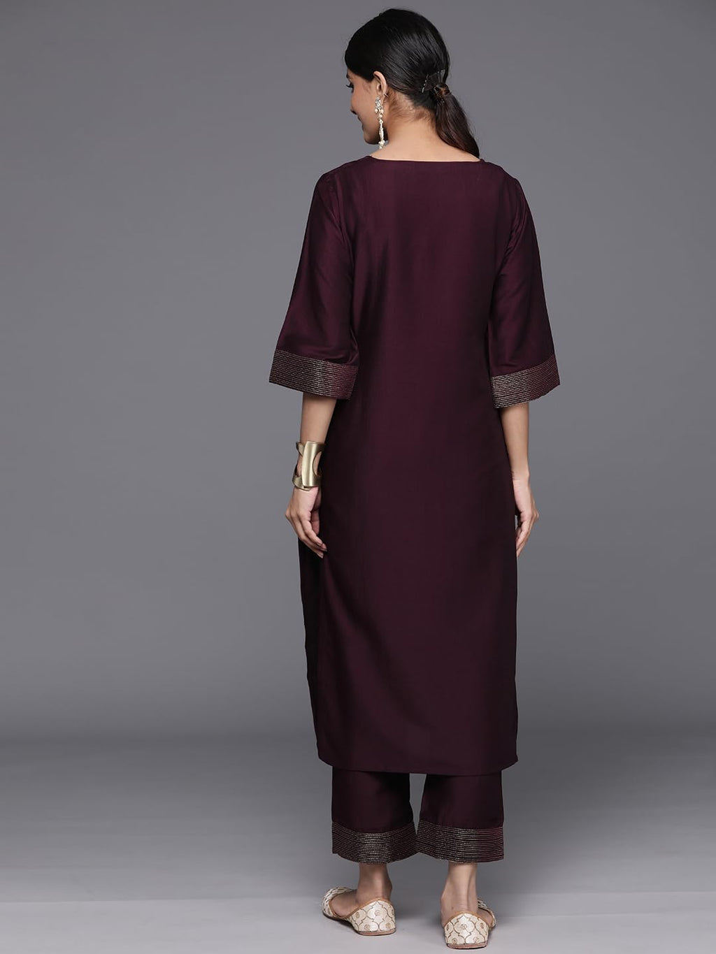 Libas Womens Silk Blend Kurta Sets (34831_Burgundy