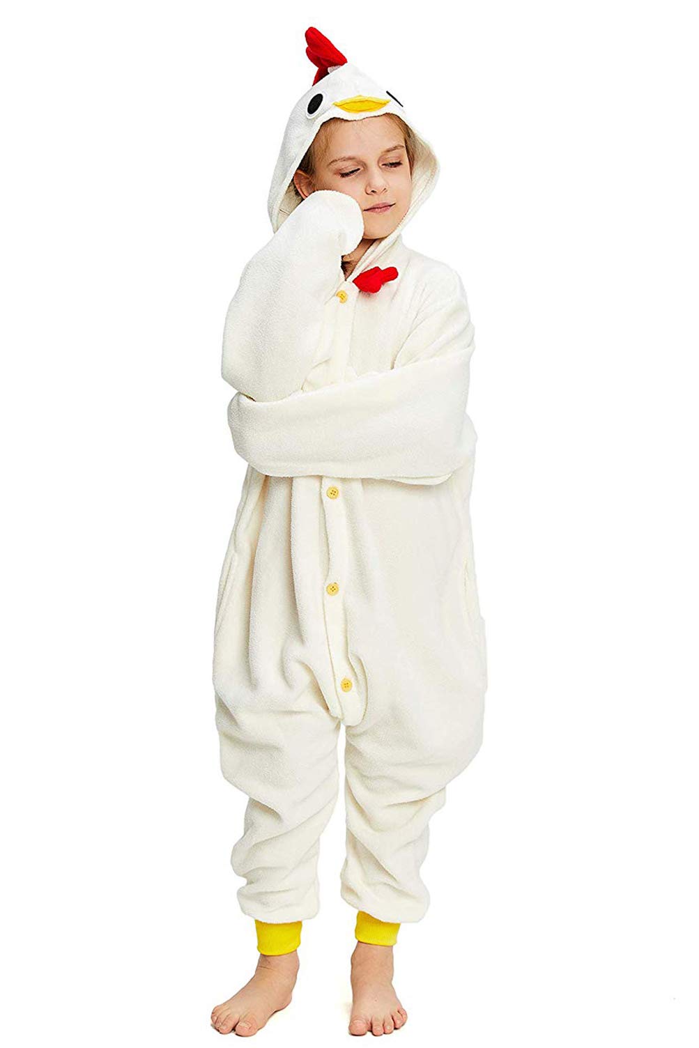 CANASOUR Chicken Onesie Kids Animal Rooster Farm Halloween Cosplay Costume for 5T Girls Unisex Outfuit One Piece Hooded Soft Paj