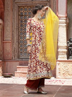 Stylum Women'S Floral Printed Cotton Anarkali Kurta Pant & Dupatta Set (Kpdrustgulabo_Rust)