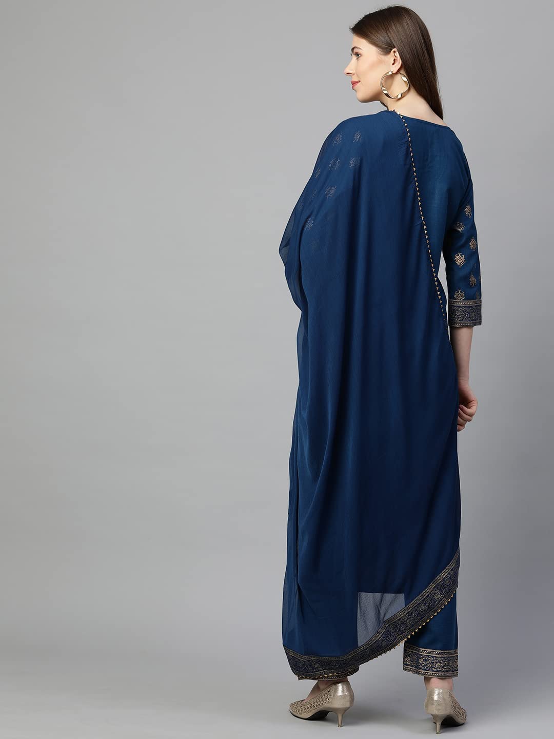 ANNI DESIGNER Womens Cotton Straight Kurta with Pant & Dupatta (KPTD-COT-10132-BLUE_S_Blue_Small)