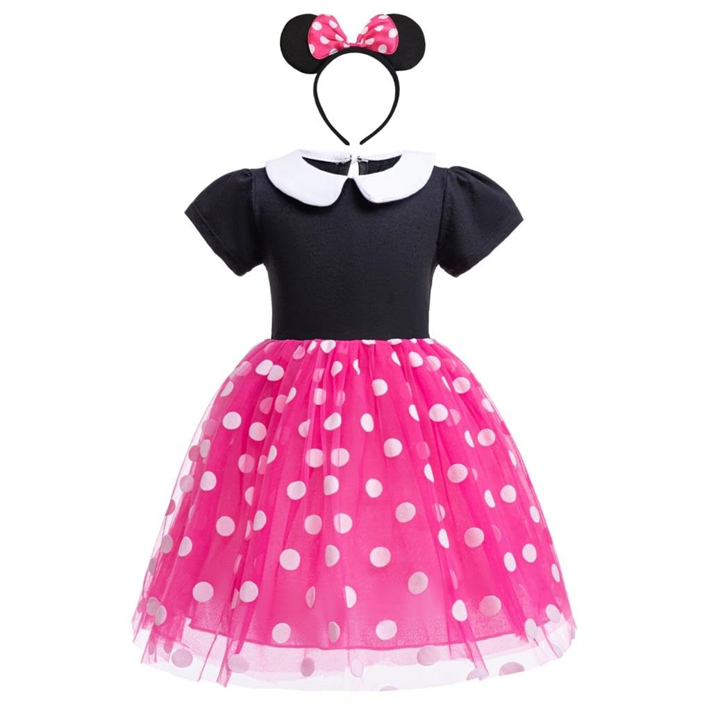 Dressy Daisy Toddler Girls Polka Dots Fancy Dress Up Halloween Costume Birthday Party Outfit with Mouse Ears Headband Size 2T to
