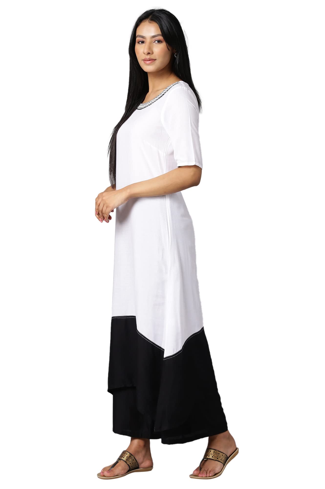 Aure Collection By Aurelia White Embroidered Kurta With Black Palazzo